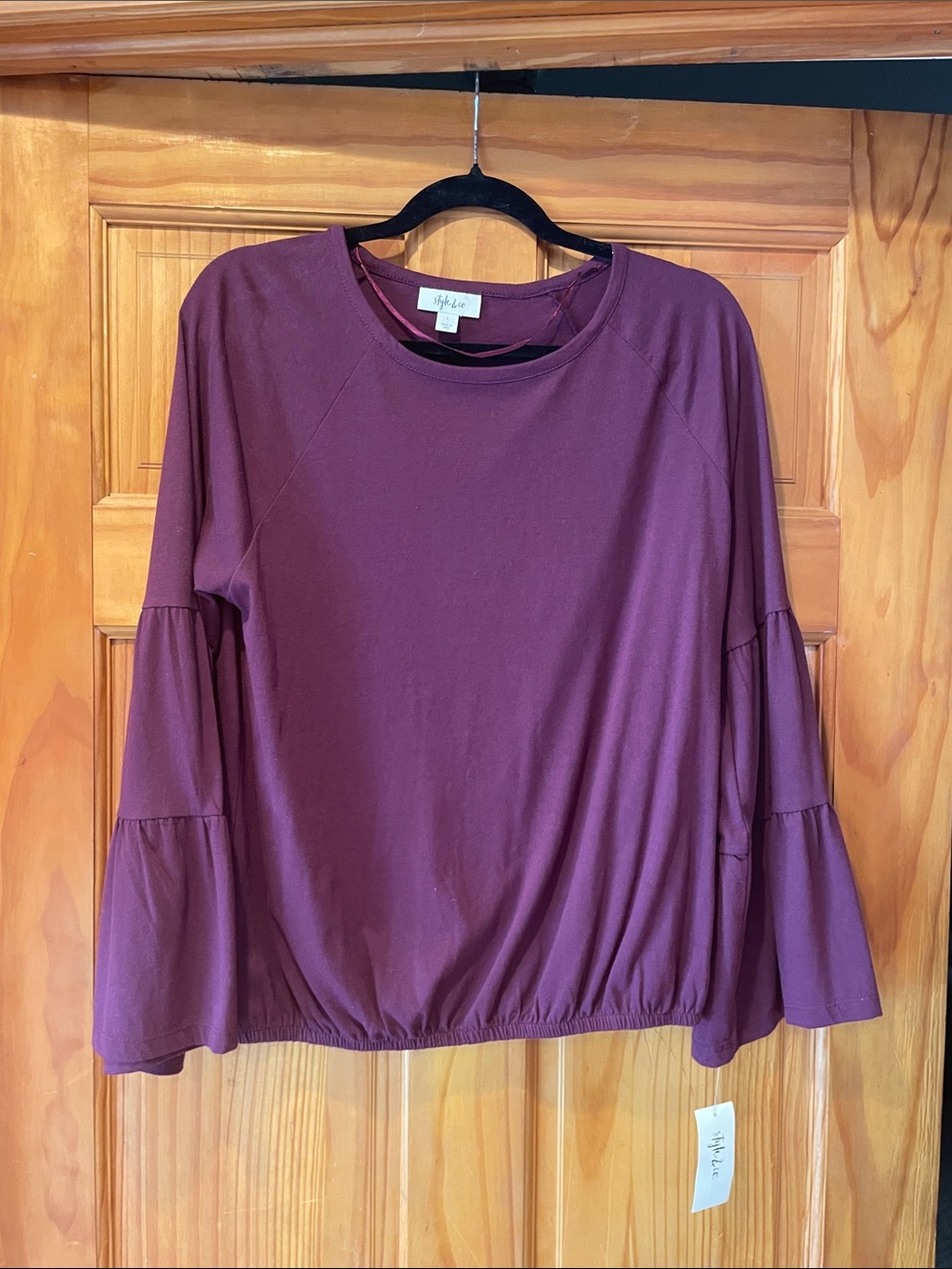 Style & Co. Plum Ruffle-Tiered Long Sleeve Top